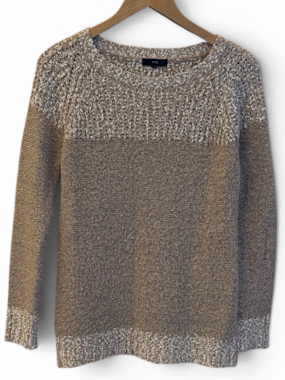 Fate Two-Tone Taupe & Cream Crewneck Sweater Excellent Condition Medium